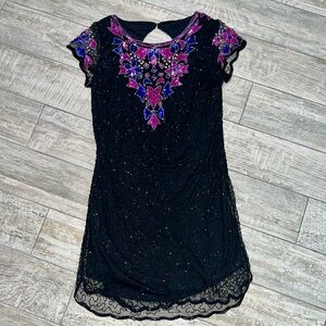 NWT $248 Pizarro nights beaded sheath dress. Black sequin and mesh. Size 16.